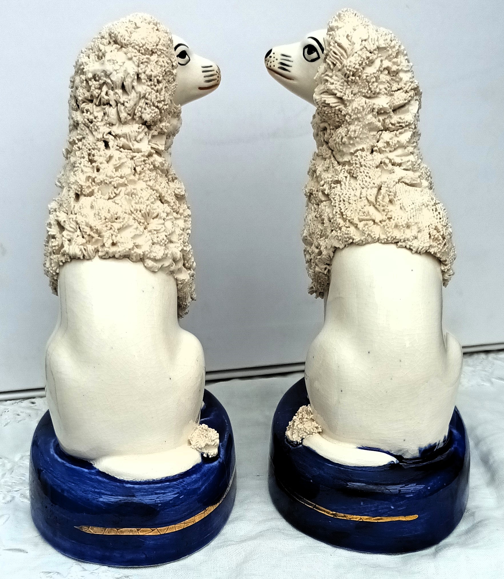 Pair of Antique English Victorian Staffordshire Seated Poodles Antique Ceramics 6